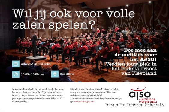 Wil jij ook voor volle zalen spelen? Doe mee aan de audities voor het Almeers Jeugd Symfonie Orkest
